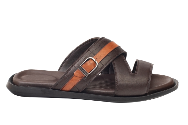 J2118 Brown - Tan Man Sandals Slippers Models, Genuine Leather Man Sandals Slippers Collection 2