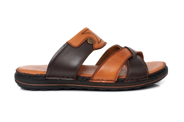 J2028 Tan - Brown Man Sandals Slippers Models, Genuine Leather Man Sandals Slippers Collection