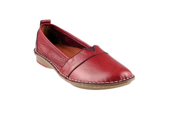 J1007 Brick Red Women Comfort Shoes Models, Genuine Leather Women Comfort Shoes Collection