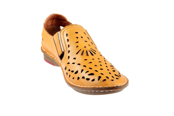 J1009 Yellow Women Comfort Shoes Models, Genuine Leather Women Comfort Shoes Collection