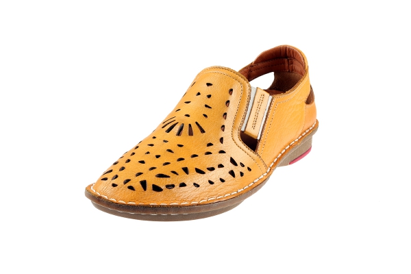 J1009 Yellow Women Comfort Shoes Models, Genuine Leather Women Comfort Shoes Collection